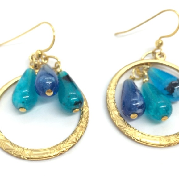 3/$30 UPCYCLED HANDMADE EARRING BRASS HOOP PLASTIC VINTAGE GOLD BOHO VERMEIL - Picture 12 of 15